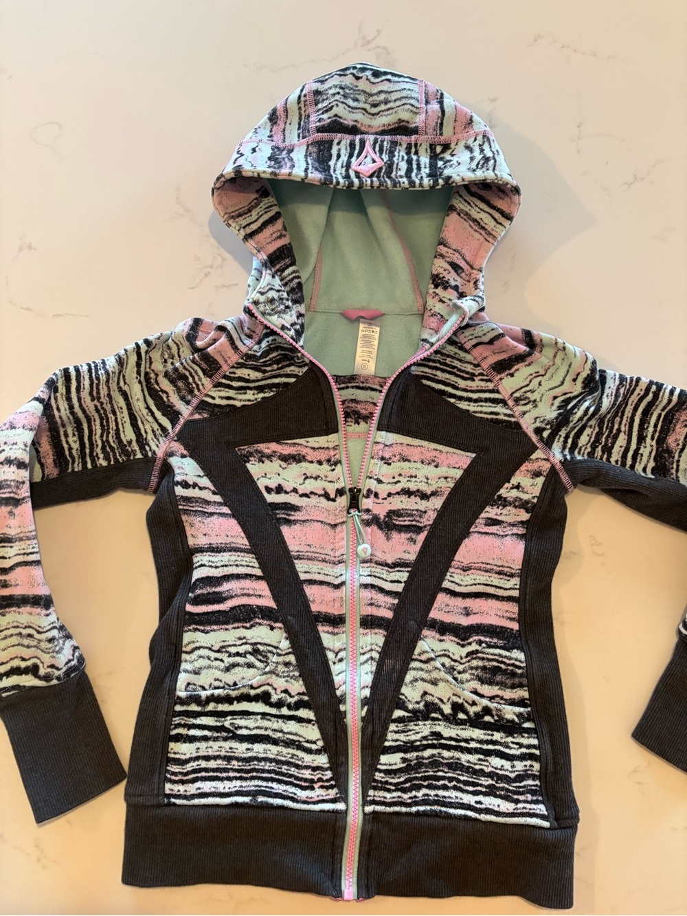 Ivivva Girls' Hooded Zip Jacket in Pink, Mint & Black